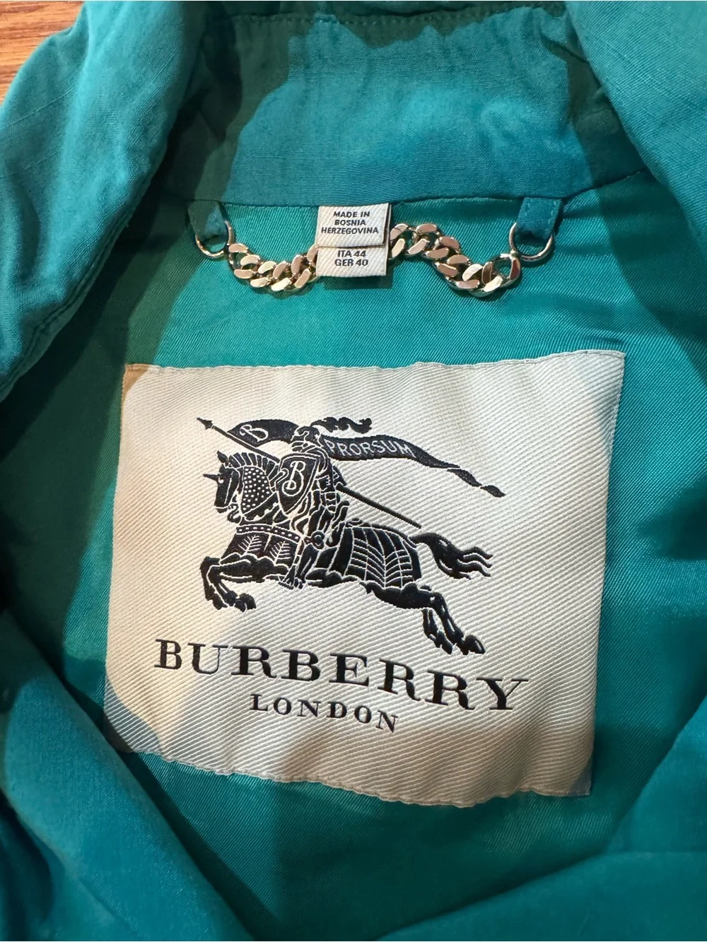 Burberry Prorsum Teal Silk Blend Trench Coat Womens Medium ITA 44 - Picture 2 of 7